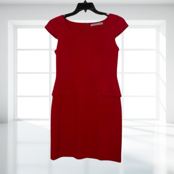 Marc New York Andrew Marc Red Peplum Sheath Dress | Cap Sleeve Party Work Wear - Picture 2 of 10